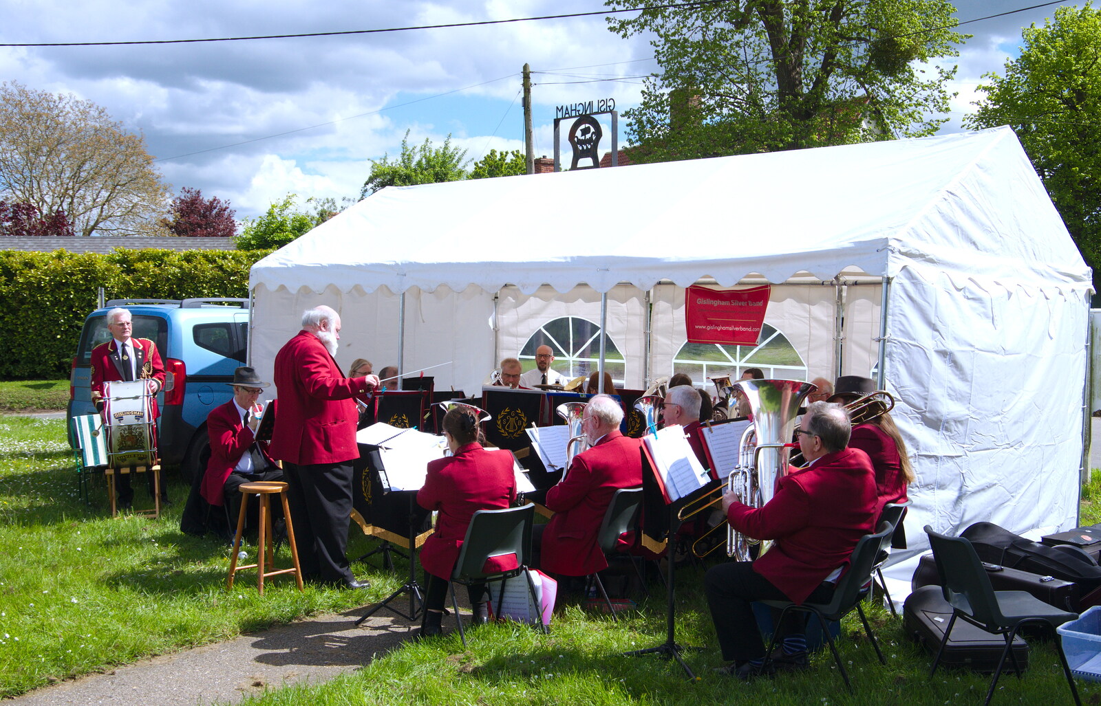 Adrian conducts the band from The Gislingham Silver Band at the Village Hall, Gislingham, Suffolk - 12th May 2019