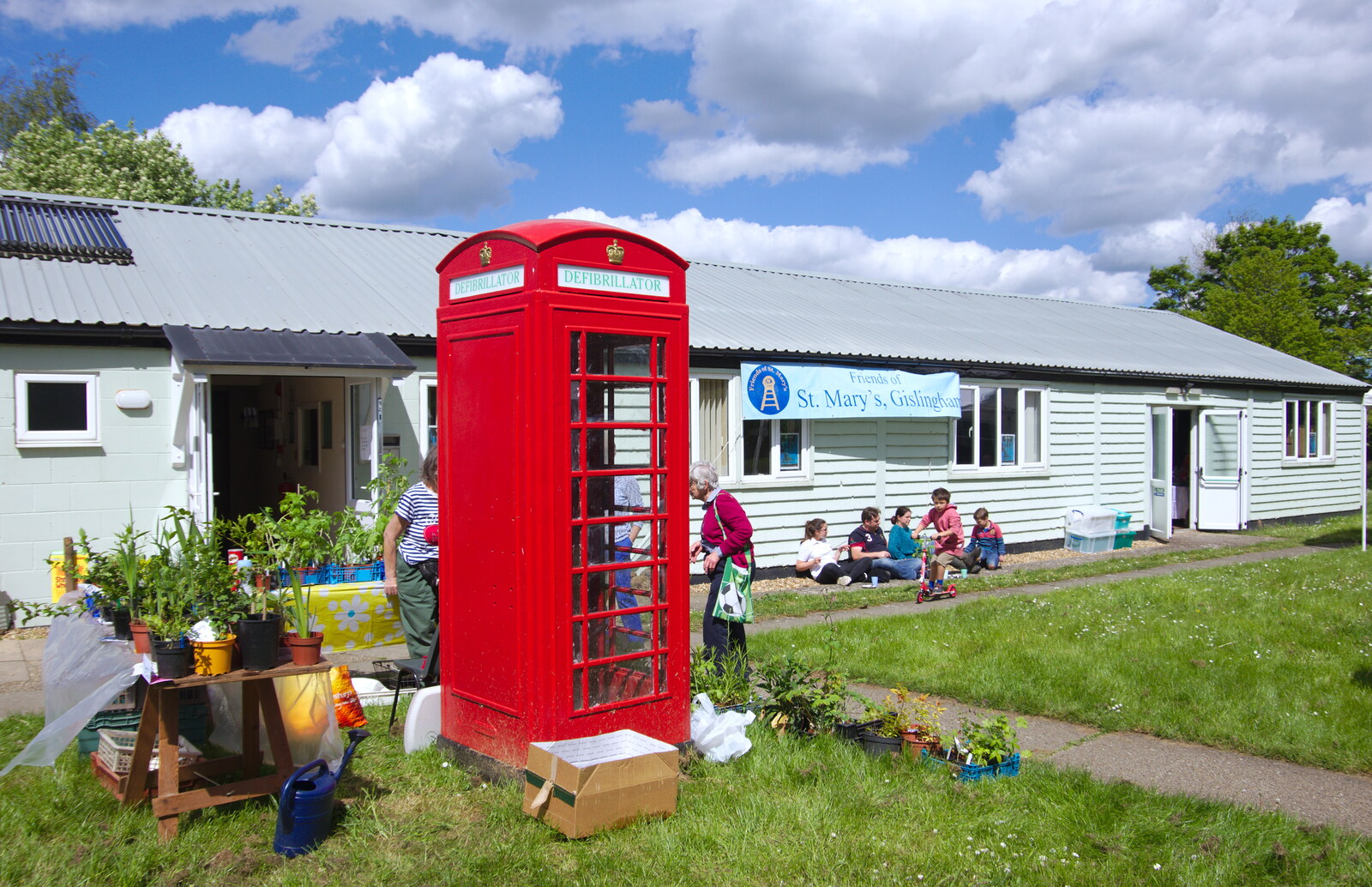 A bright red K6 phone box outside the village hall from The Gislingham Silver Band at the Village Hall, Gislingham, Suffolk - 12th May 2019