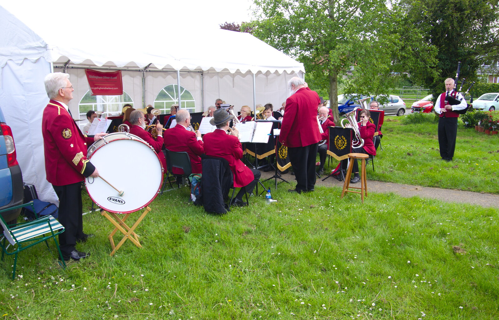 The bagpipes are out from The Gislingham Silver Band at the Village Hall, Gislingham, Suffolk - 12th May 2019