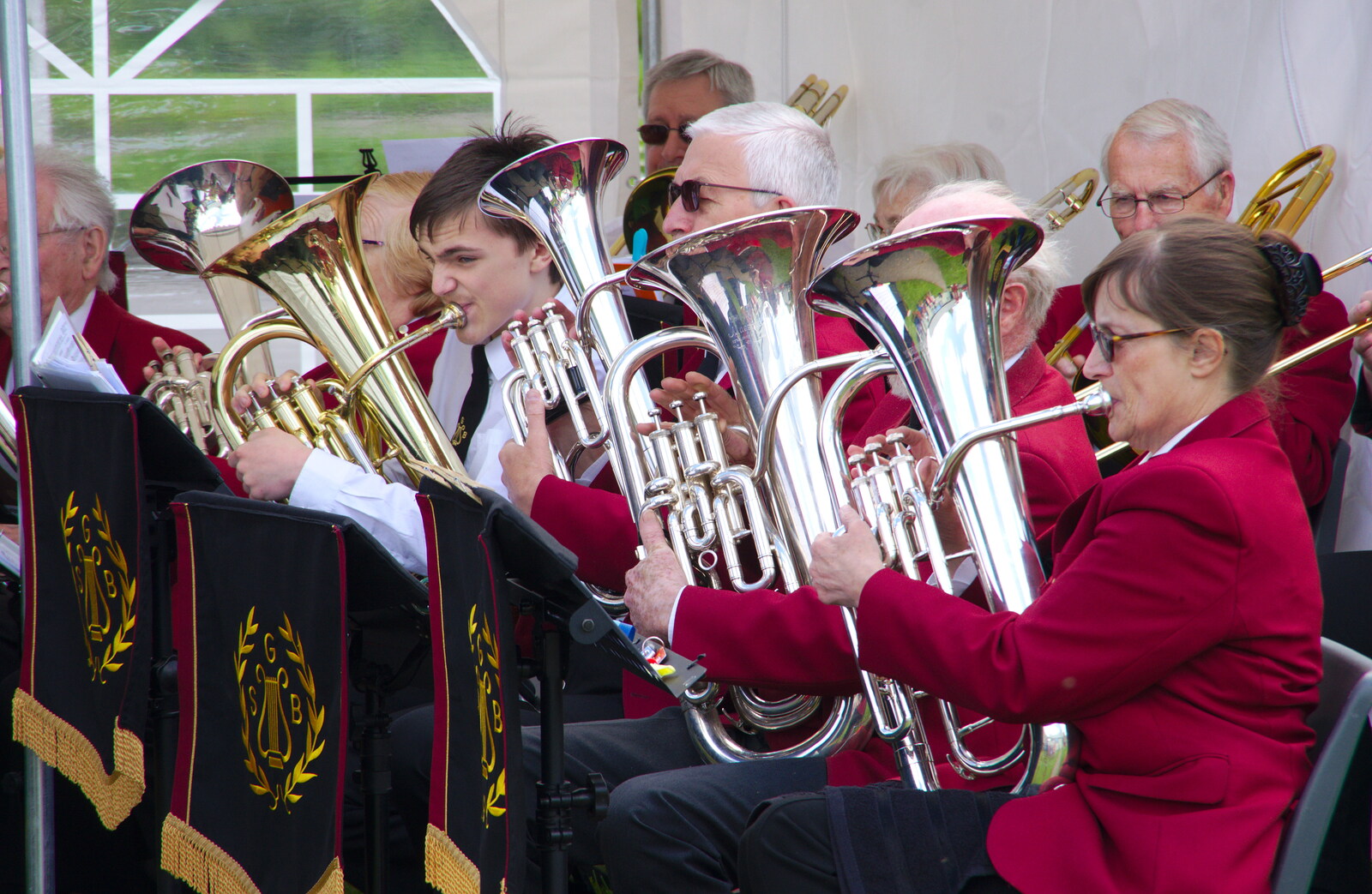 The horn section of the band from The Gislingham Silver Band at the Village Hall, Gislingham, Suffolk - 12th May 2019