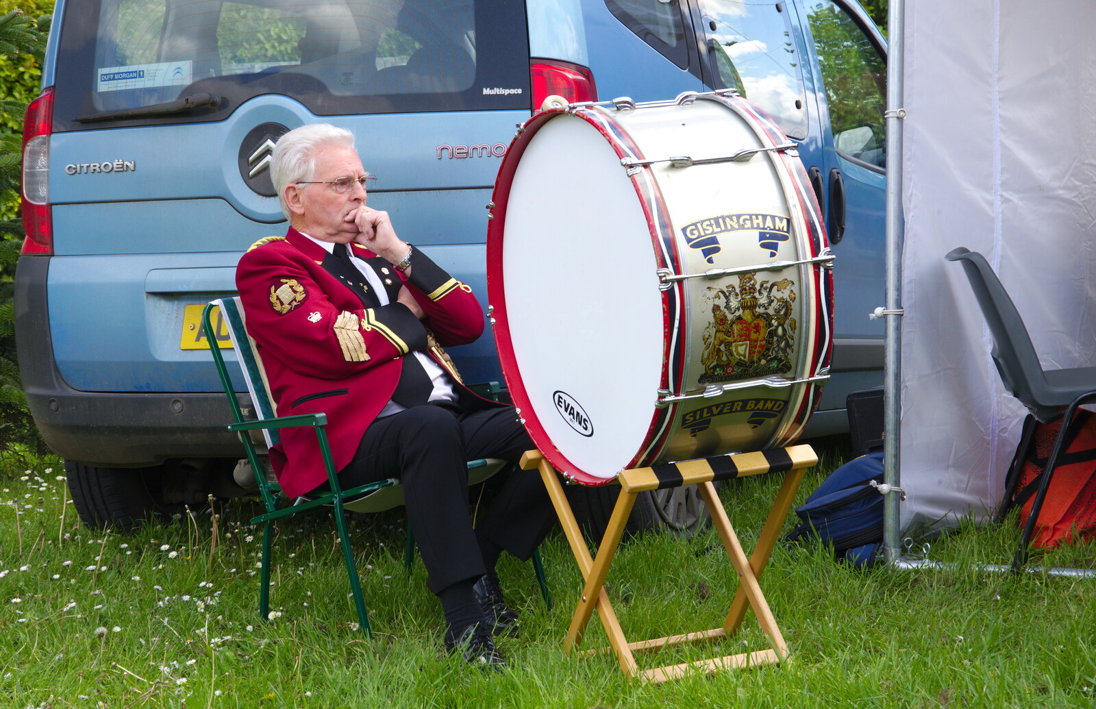 Terry the drum major waits for stuff to happen from The Gislingham Silver Band at the Village Hall, Gislingham, Suffolk - 12th May 2019