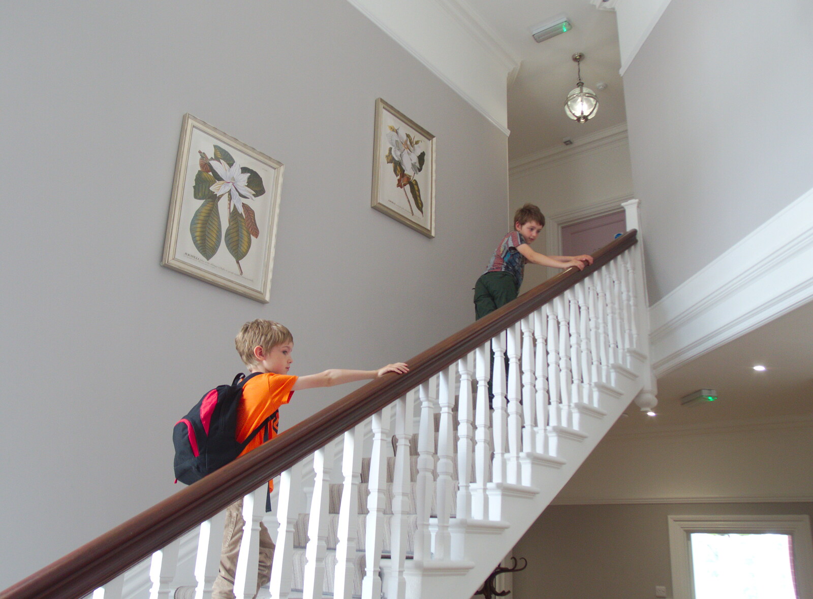 The boys climb the grand staircase from Chagford Lido and a Trip to Parke, Bovey Tracey, Devon - 25th May 2019