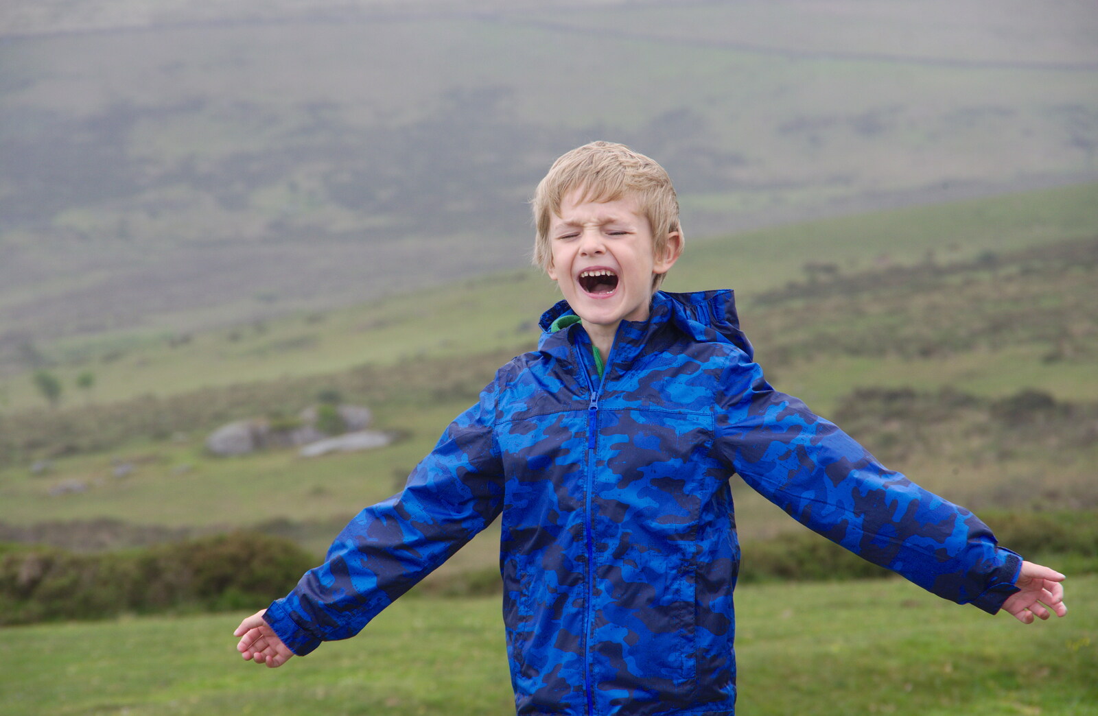 Harry shouts at the wind from The Tom Cobley and a Return to Haytor, Bovey Tracey, Devon - 27th May 2019