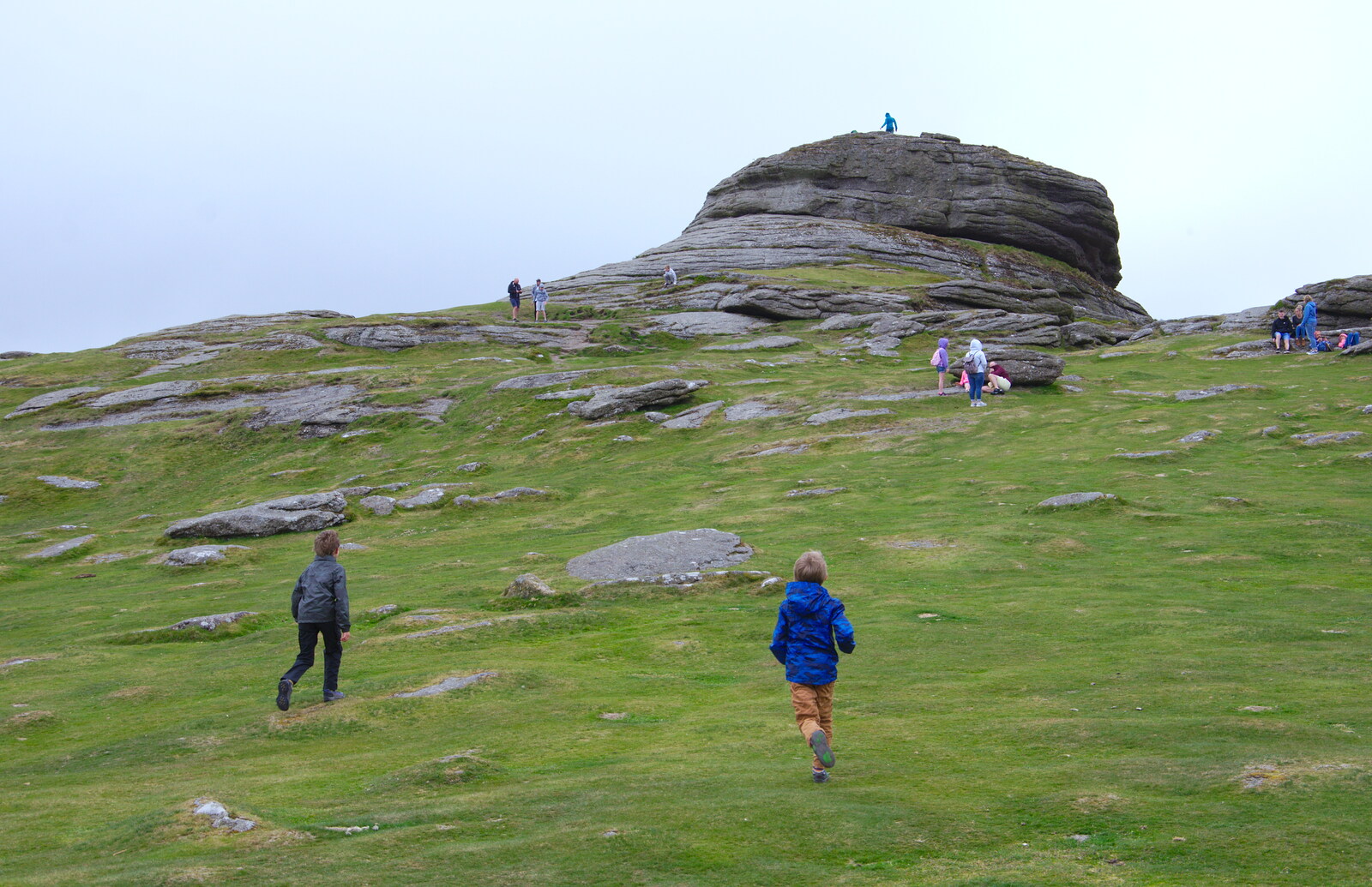 Fred and Harry run up to the higher bit of the tor from The Tom Cobley and a Return to Haytor, Bovey Tracey, Devon - 27th May 2019