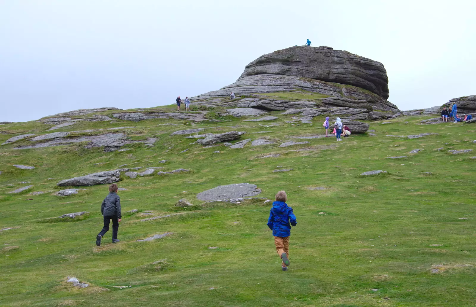 Fred and Harry run up to the higher bit of the tor, from The Tom Cobley and a Return to Haytor, Bovey Tracey, Devon - 27th May 2019