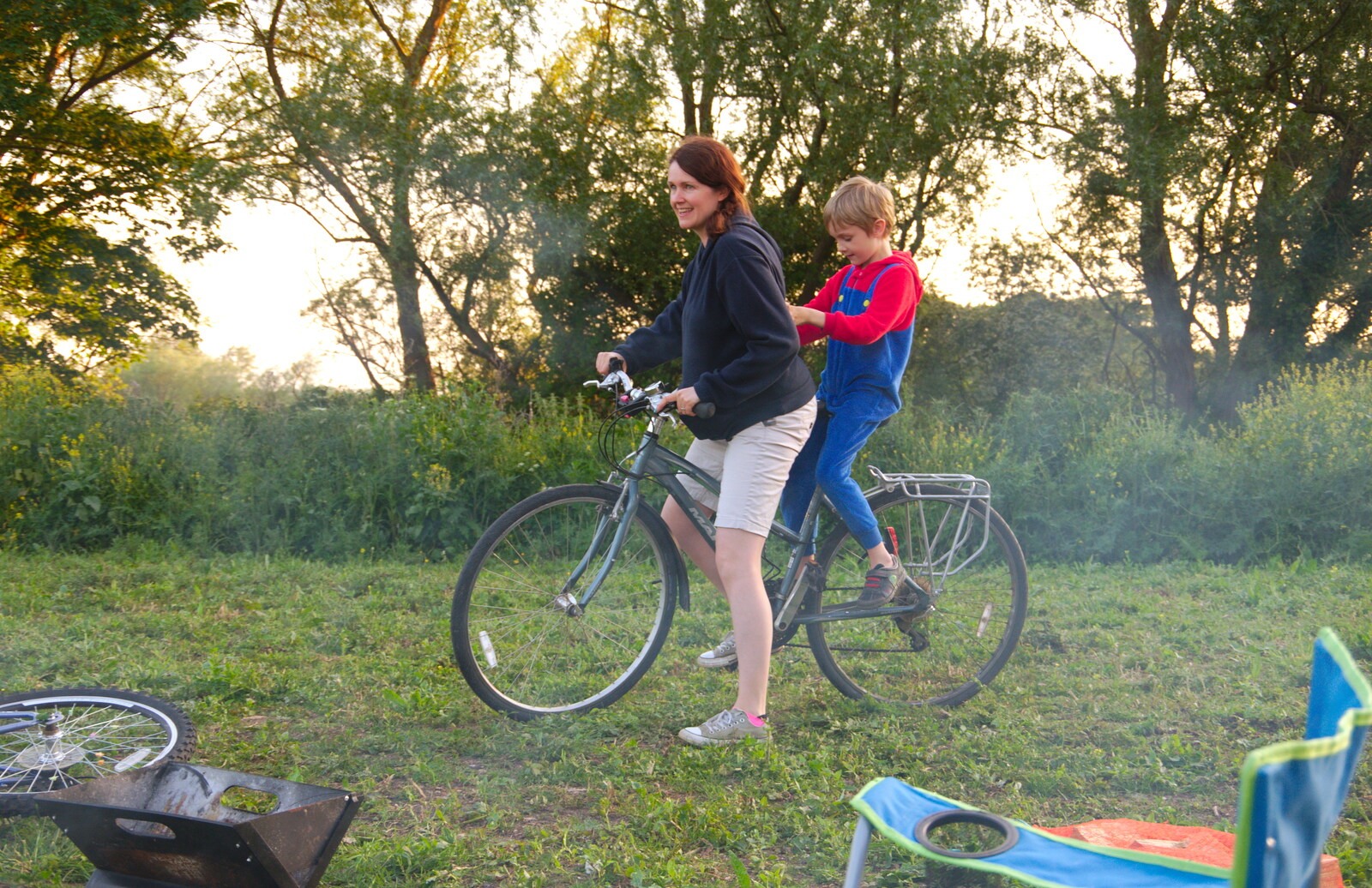 Isobel gives Harry a backie on her bike from Camping at Three Rivers, Geldeston, Norfolk - 1st June 2019