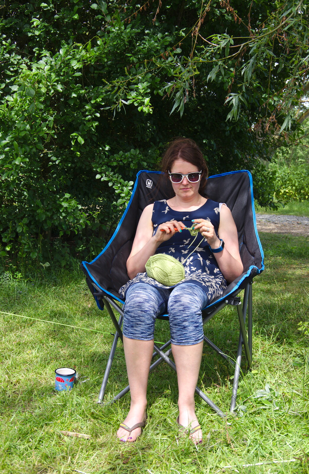 Isobel does some crocheting from Camping at Three Rivers, Geldeston, Norfolk - 1st June 2019