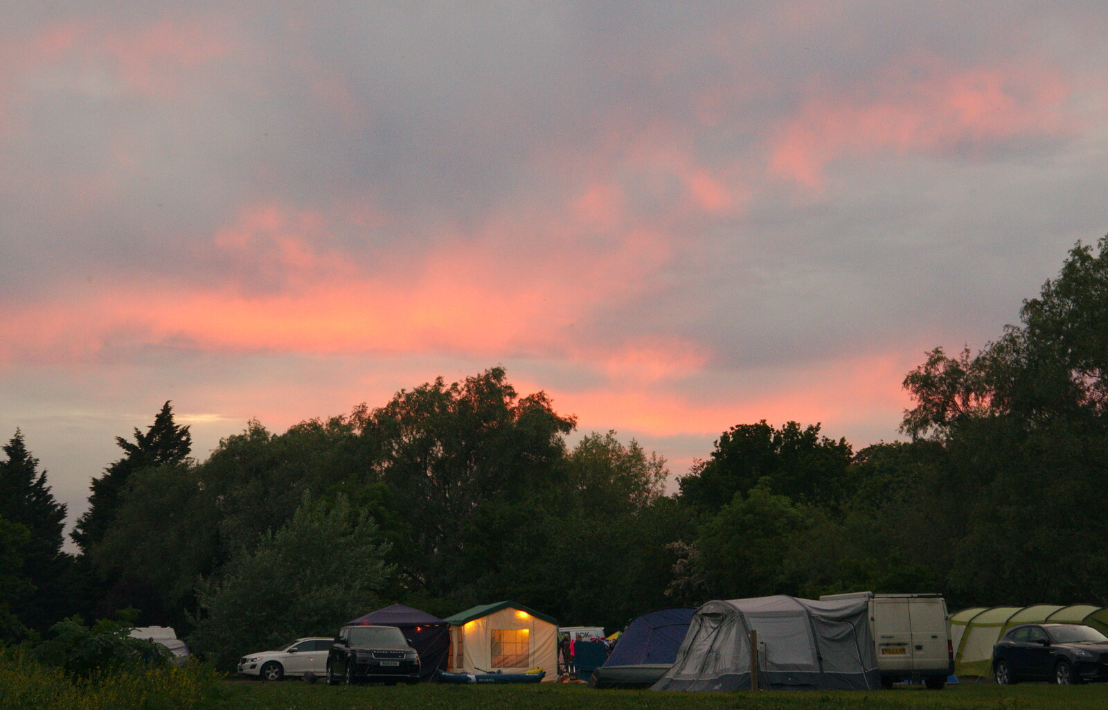 There's a burst of red cloud as the sun sets from Camping at Three Rivers, Geldeston, Norfolk - 1st June 2019