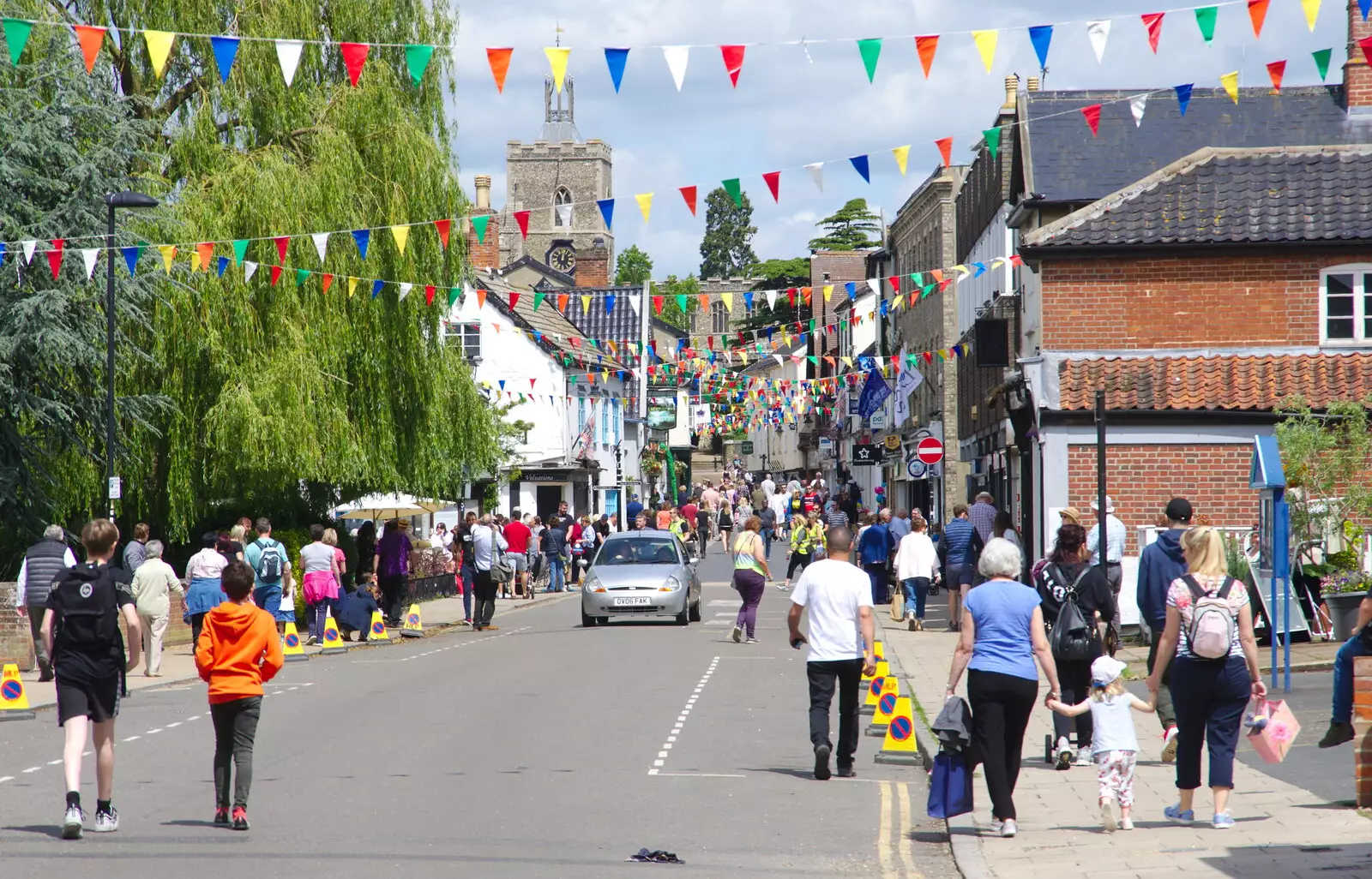 The bunting's out on Mere Street, from The Diss Carnival 2019, Diss, Norfolk - 9th June 2019