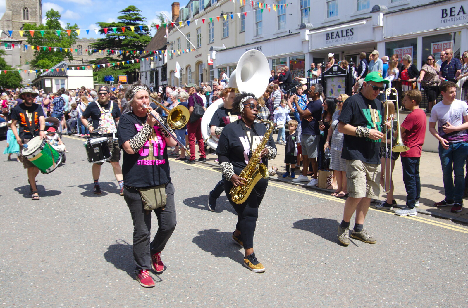 Vibe City Street Brass band march past from The Diss Carnival 2019, Diss, Norfolk - 9th June 2019