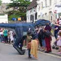 A quite-convincing dinosaur works the crowds, The Diss Carnival 2019, Diss, Norfolk - 9th June 2019