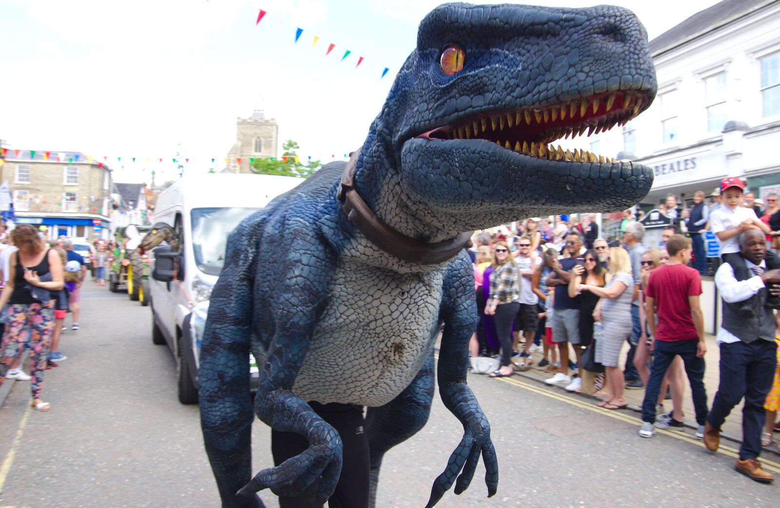 Blue dinosaur on Mere Street from The Diss Carnival 2019, Diss, Norfolk - 9th June 2019