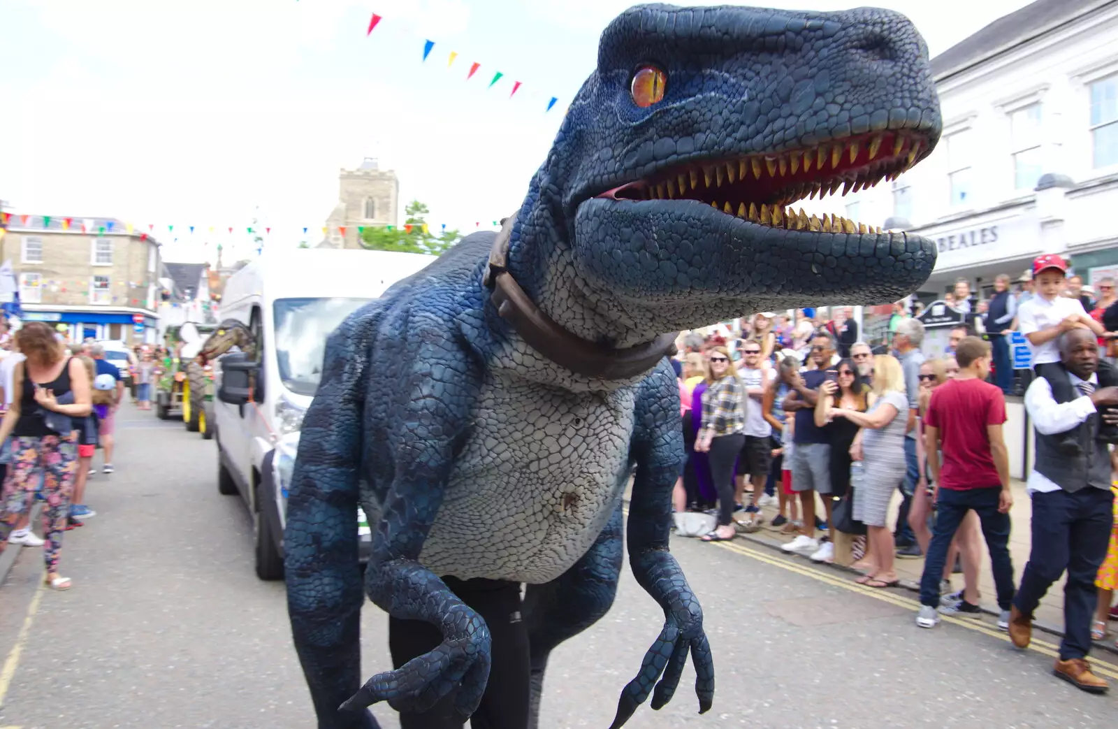 Blue dinosaur on Mere Street, from The Diss Carnival 2019, Diss, Norfolk - 9th June 2019