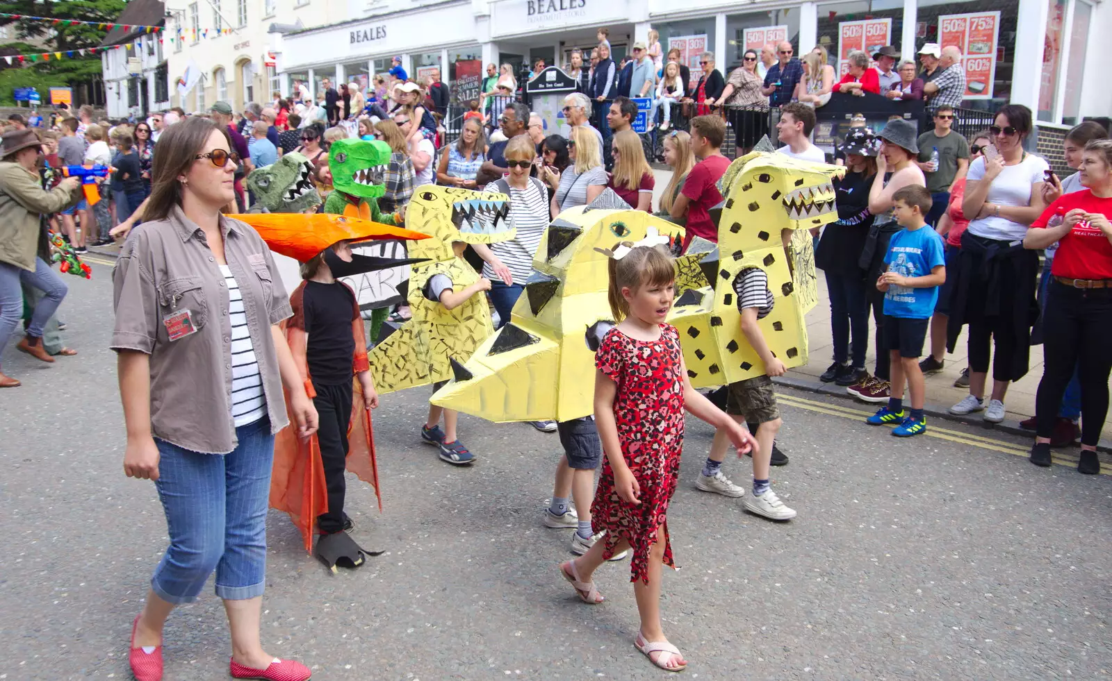 Some children have made their own dinosaur costumes, from The Diss Carnival 2019, Diss, Norfolk - 9th June 2019