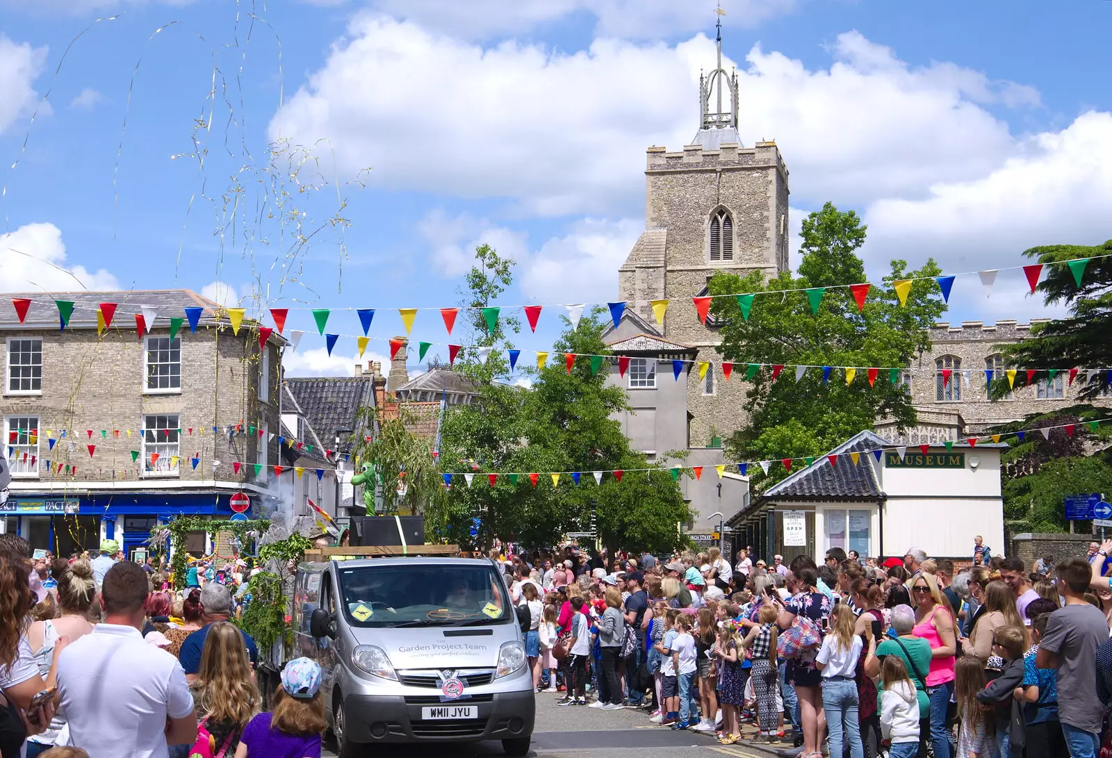 There's a golden streamer explosion, from The Diss Carnival 2019, Diss, Norfolk - 9th June 2019