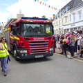 The Diss Carnival 2019, Diss, Norfolk - 9th June 2019, A fireengine makes a lot of noise as it drives by