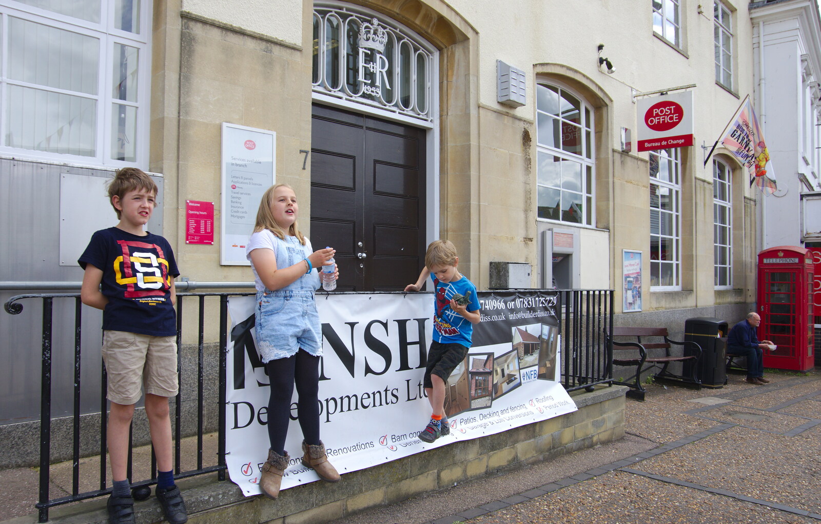 Fred, Alice and Harry outside the post office from The Diss Carnival 2019, Diss, Norfolk - 9th June 2019