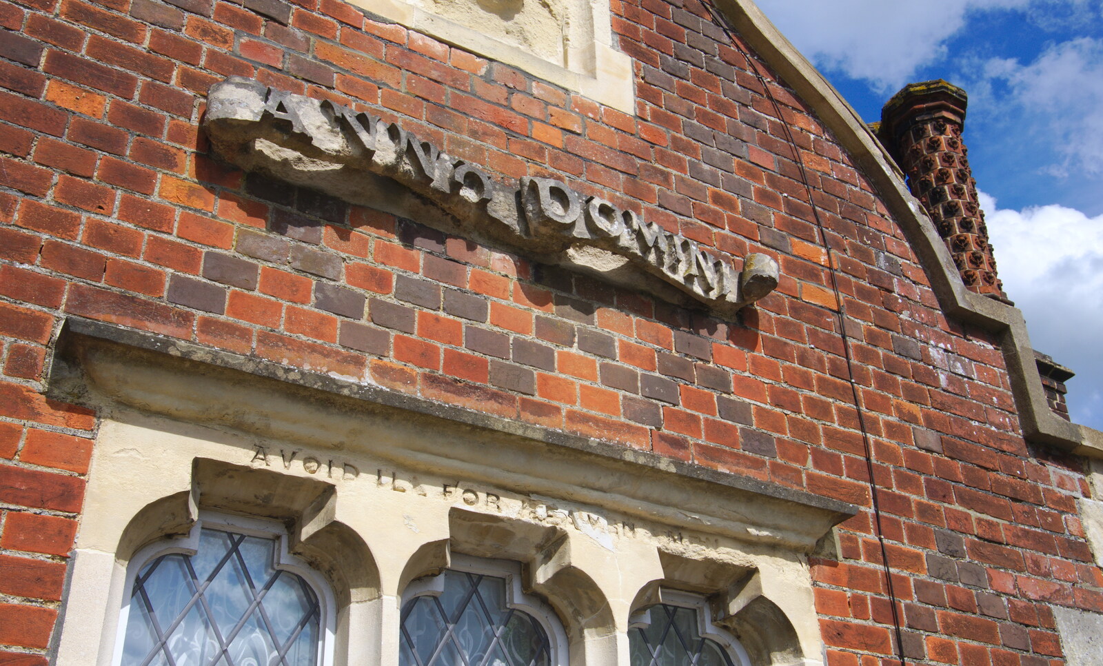 Stone lettering on an old school from The Diss Carnival 2019, Diss, Norfolk - 9th June 2019