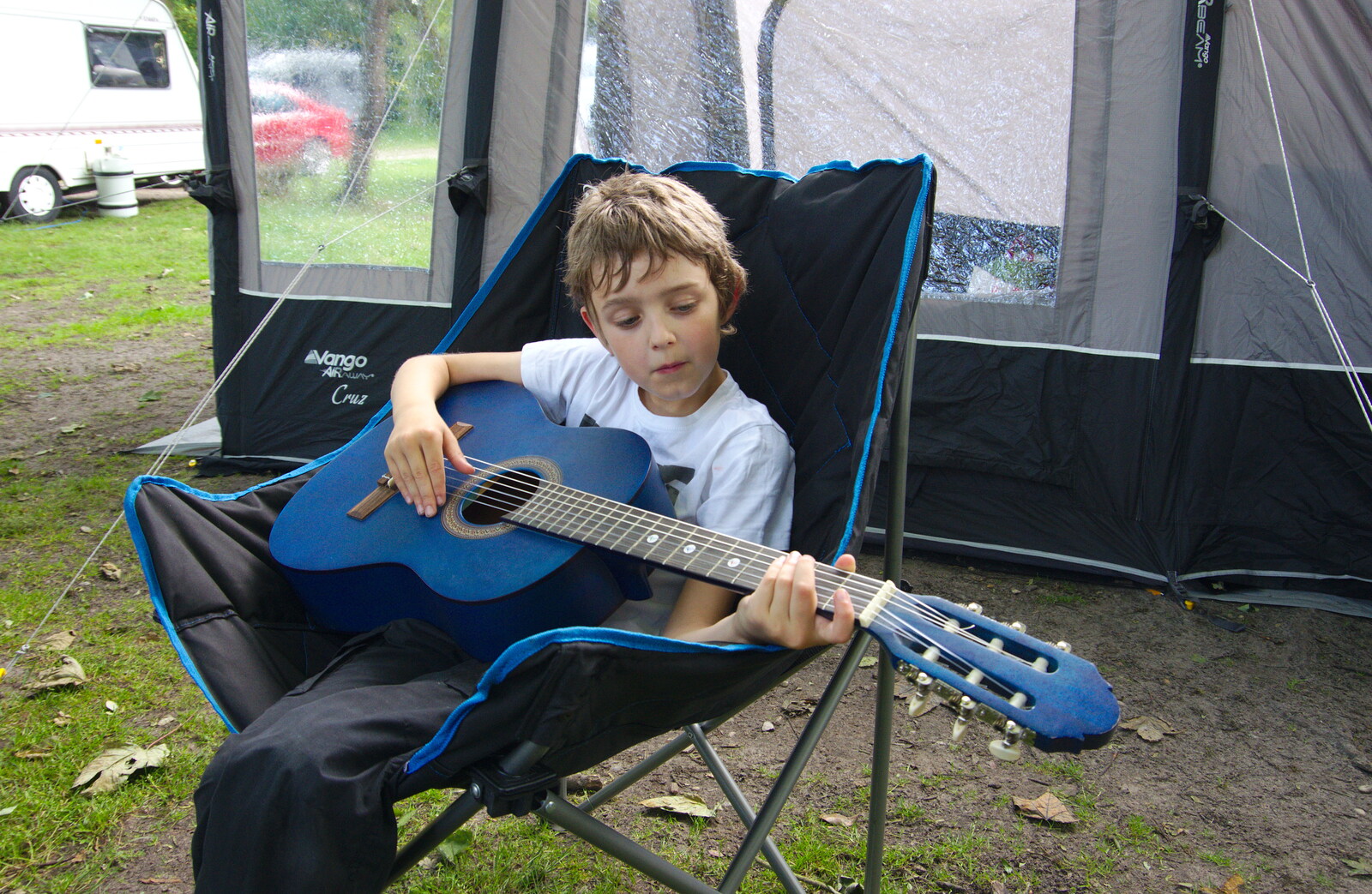 Fred plays guitar from Cliff House Camping, Dunwich, Suffolk - 15th June 2019