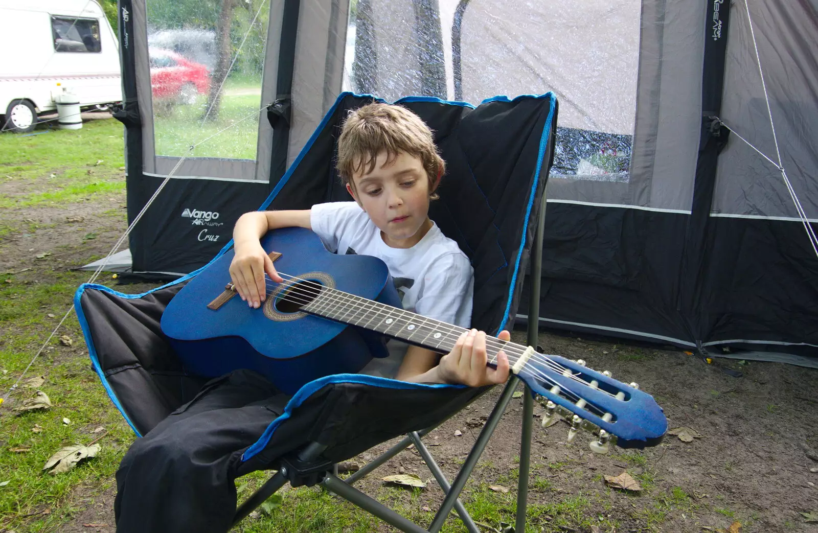 Fred plays guitar, from Cliff House Camping, Dunwich, Suffolk - 15th June 2019