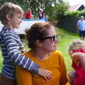 Harry and Isobel in the beer garden, Cliff House Camping, Dunwich, Suffolk - 15th June 2019