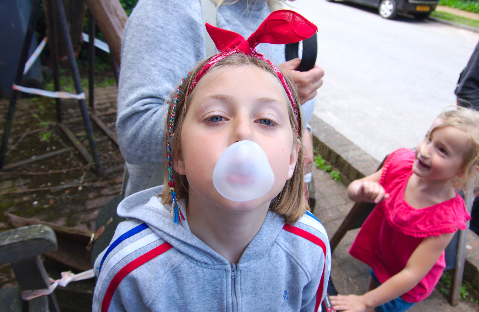 Soph blows a bubble of gum from Cliff House Camping, Dunwich, Suffolk - 15th June 2019