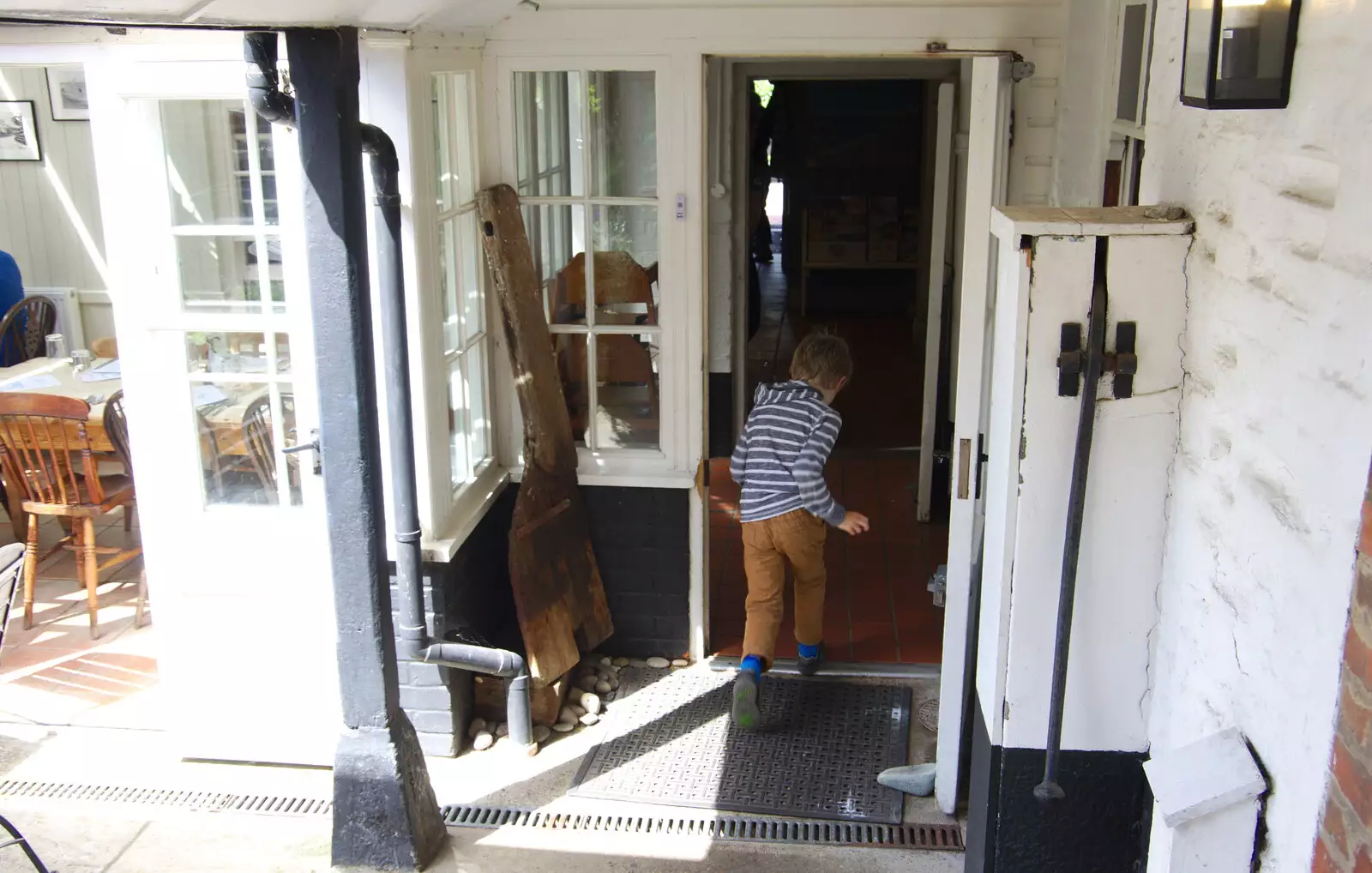 Harry runs into the Ship, from Cliff House Camping, Dunwich, Suffolk - 15th June 2019