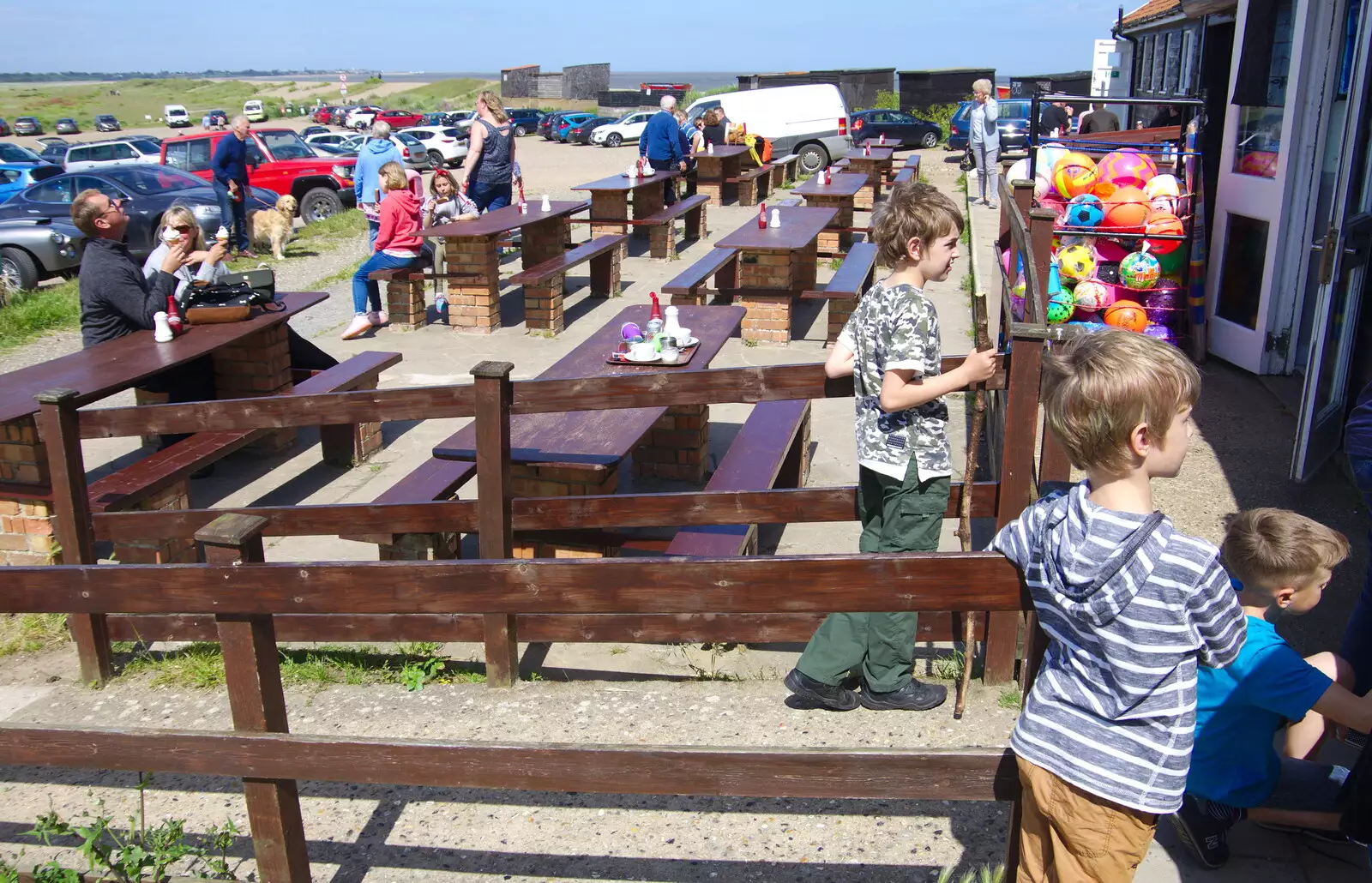 Fred and Harry queue up for ice creams, from Cliff House Camping, Dunwich, Suffolk - 15th June 2019