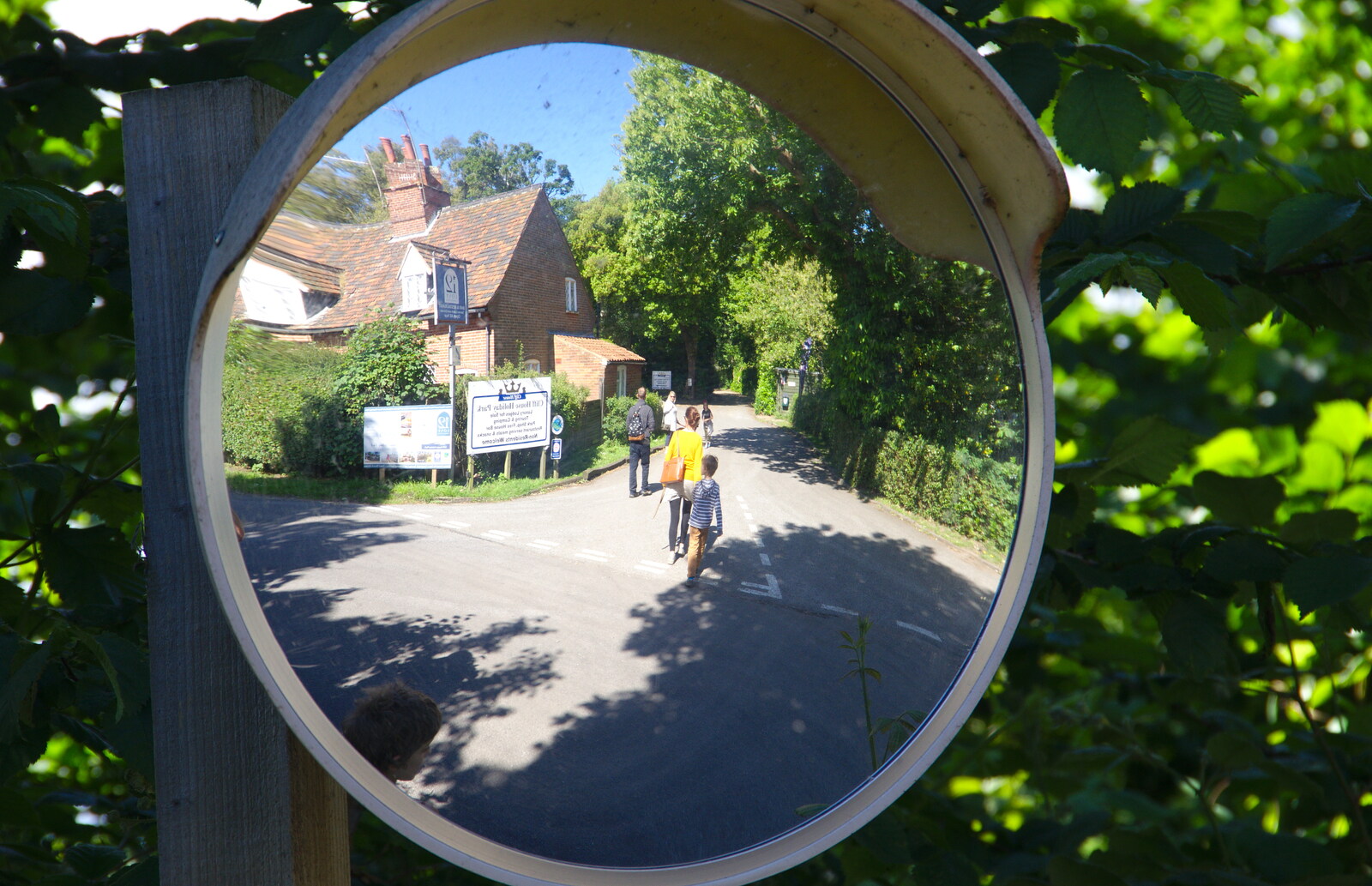 The gang reflected in a convex mirror from Cliff House Camping, Dunwich, Suffolk - 15th June 2019