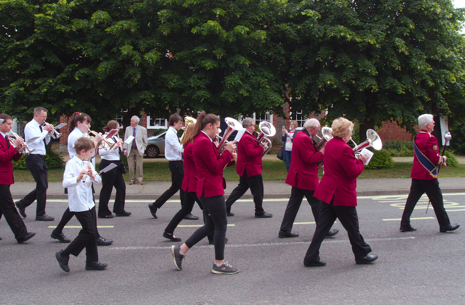 The band heads off up Lambseth Street from The BSCC at North Lopham, and the GSB Mayor's Parade, Eye, Suffolk - 23rd June 2019