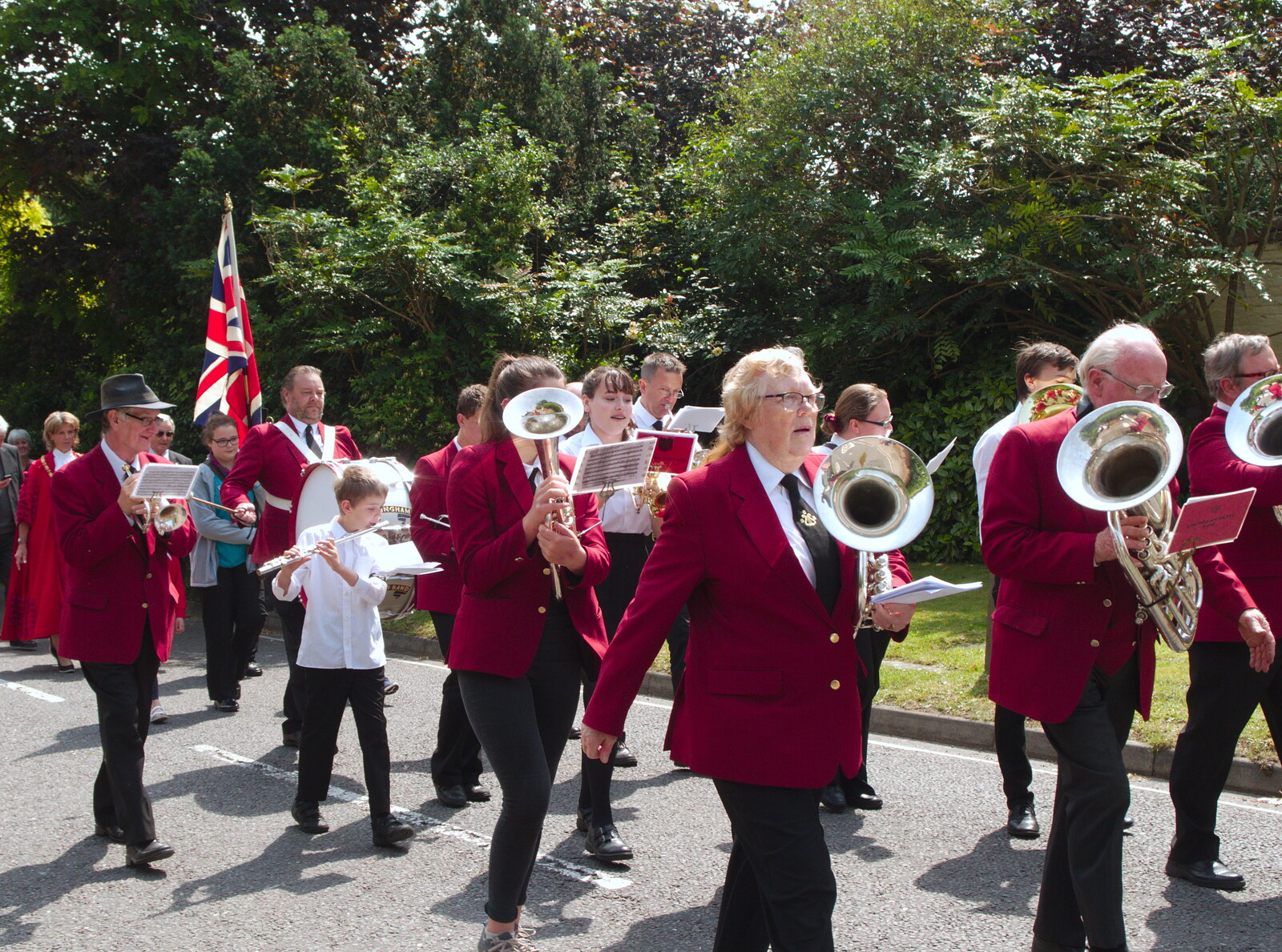 The band heads off back into Eye from The BSCC at North Lopham, and the GSB Mayor's Parade, Eye, Suffolk - 23rd June 2019