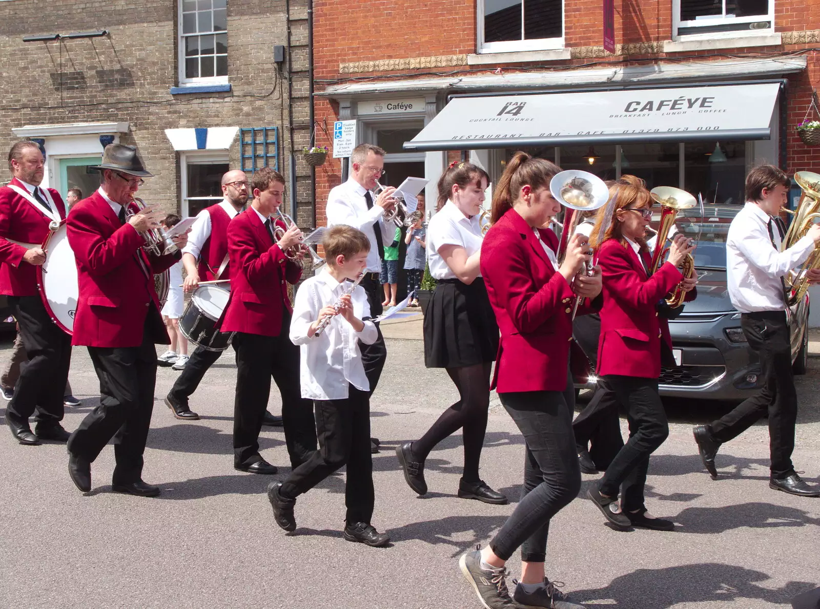 The band outside Caféye, from The BSCC at North Lopham, and the GSB Mayor's Parade, Eye, Suffolk - 23rd June 2019