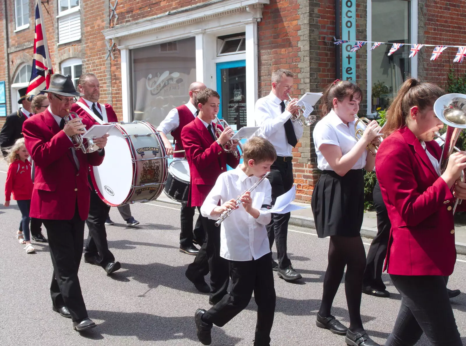 The GSB passes Cocoa Mama chocolate shop, from The BSCC at North Lopham, and the GSB Mayor's Parade, Eye, Suffolk - 23rd June 2019