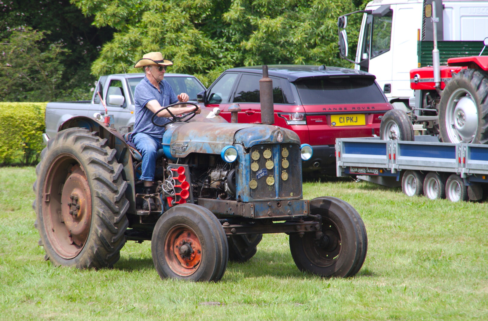 A tractor with a load of horns stuck to it from A Hog Roast on Little Green, Thrandeston, Suffolk - 23rd June 2019