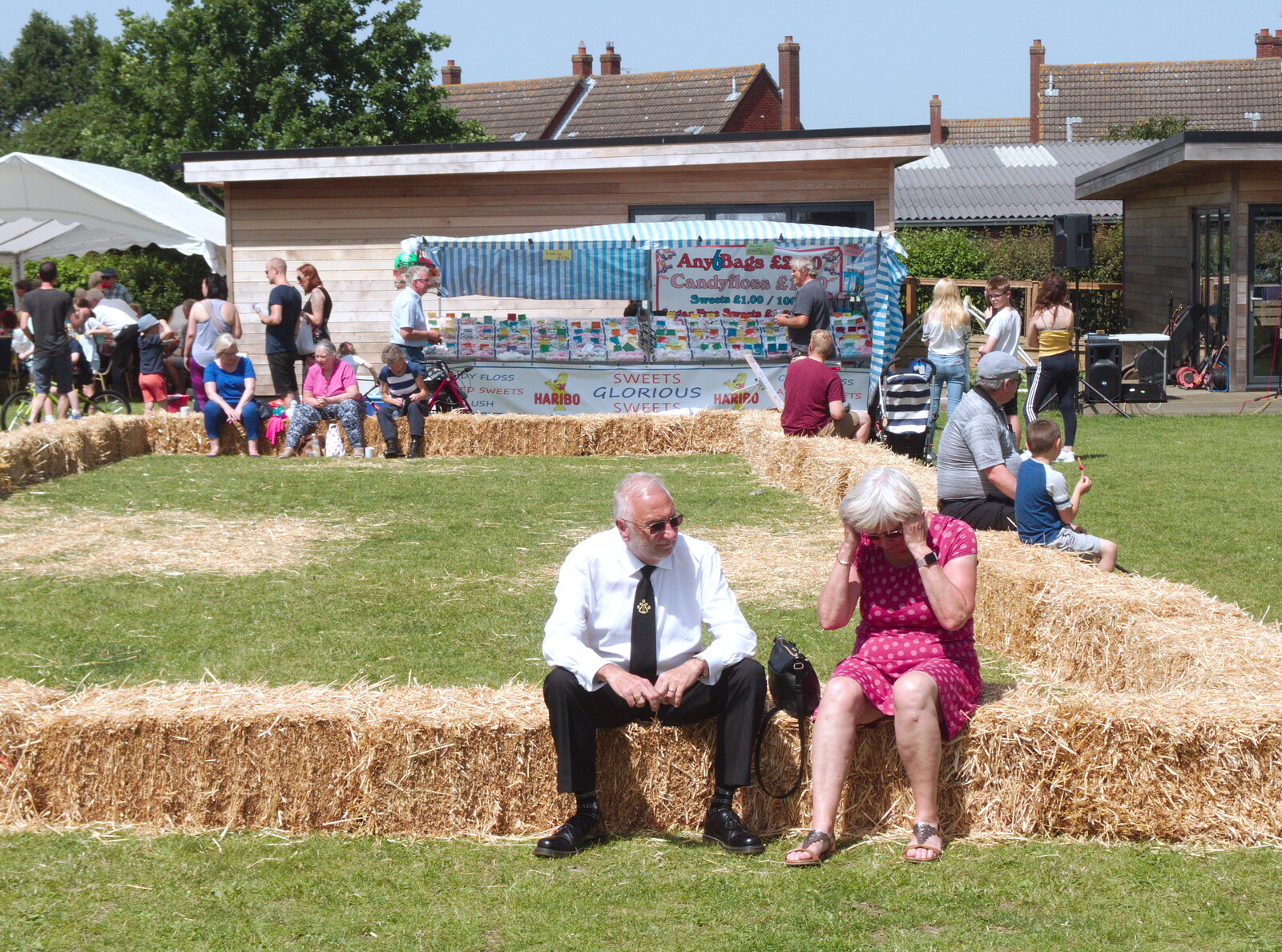 Sitting on bales from GSB and the Gislingham Fete, Suffolk - 29th June 2019
