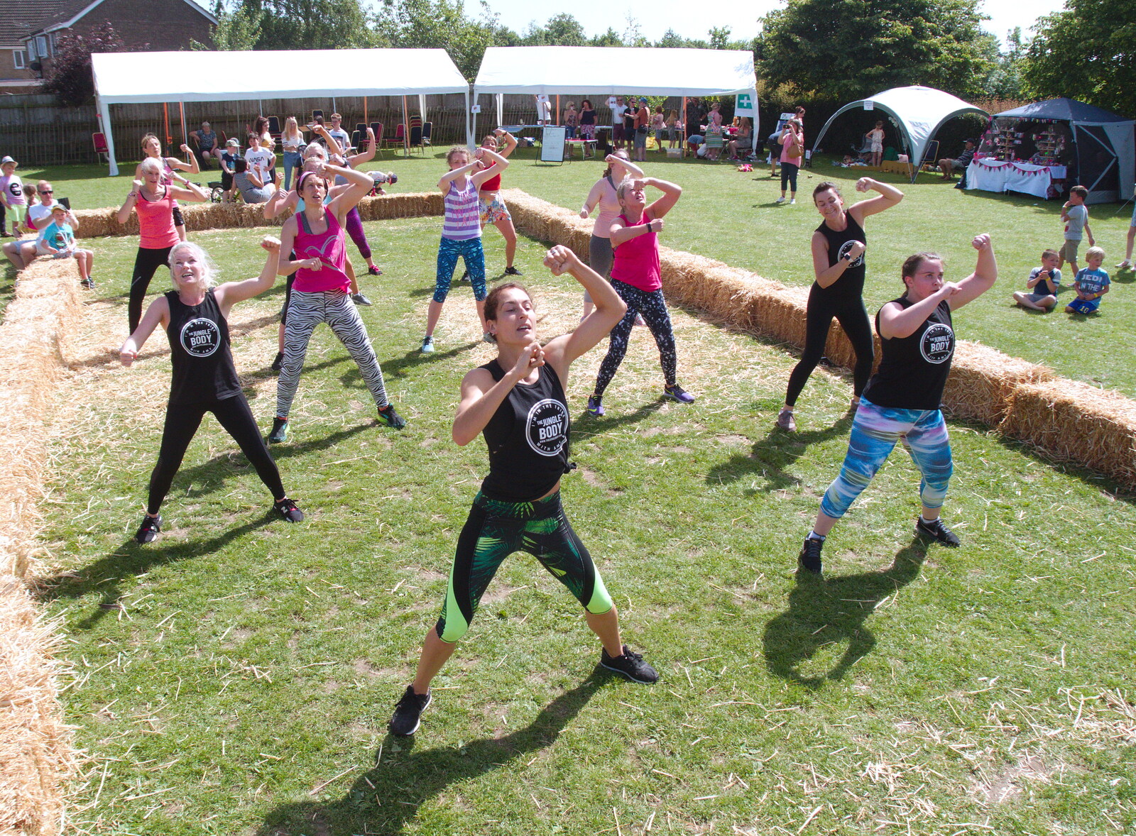 The fitness group 'Jungle Body' does a demo from GSB and the Gislingham Fete, Suffolk - 29th June 2019