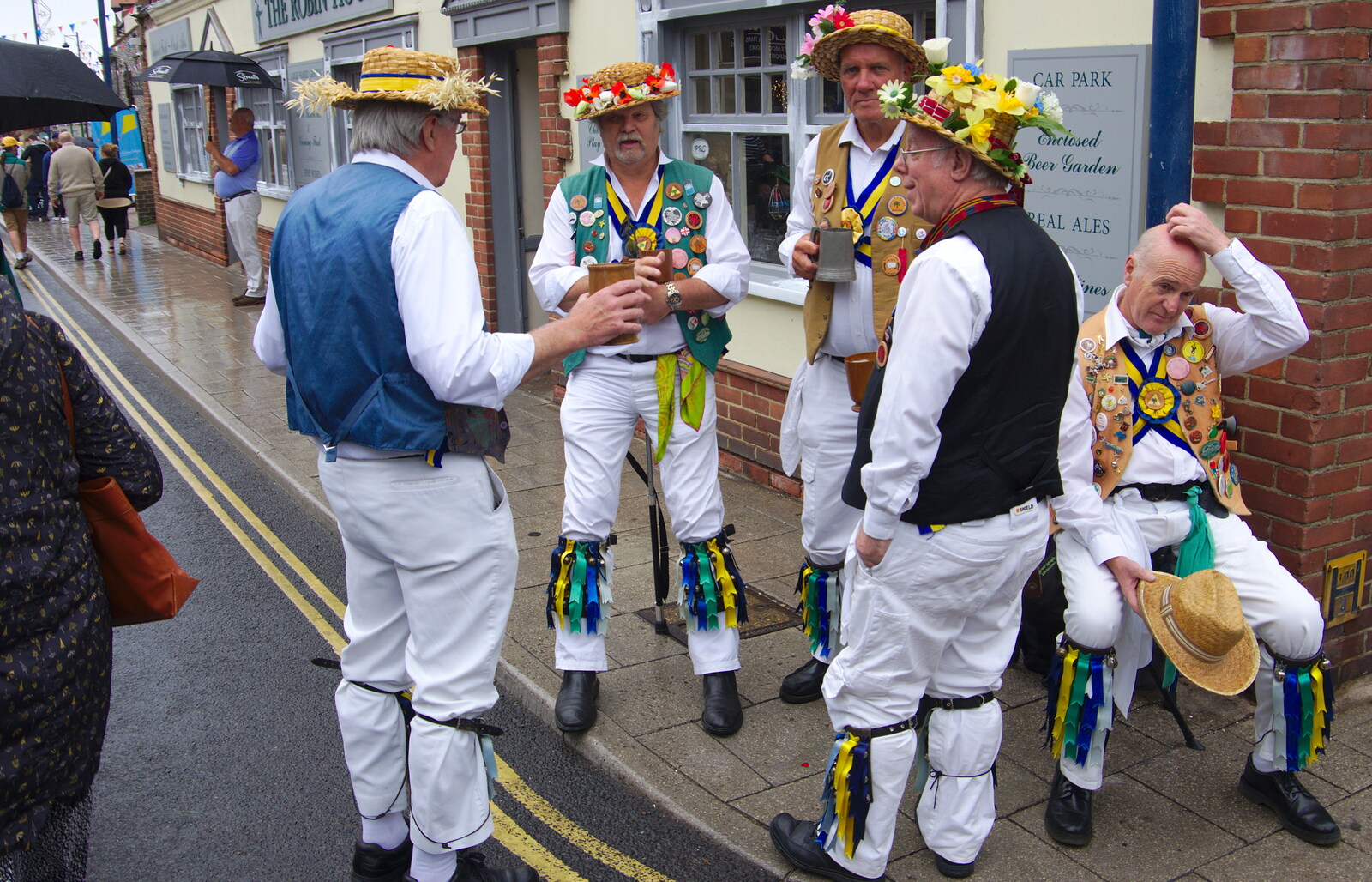 Some Morris lads have a beer from Kelling Camping and the Potty Morris Festival, Sheringham, North Norfolk - 6th July 2019