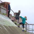 Fred and Alice scale the sea wall, Kelling Camping and the Potty Morris Festival, Sheringham, North Norfolk - 6th July 2019