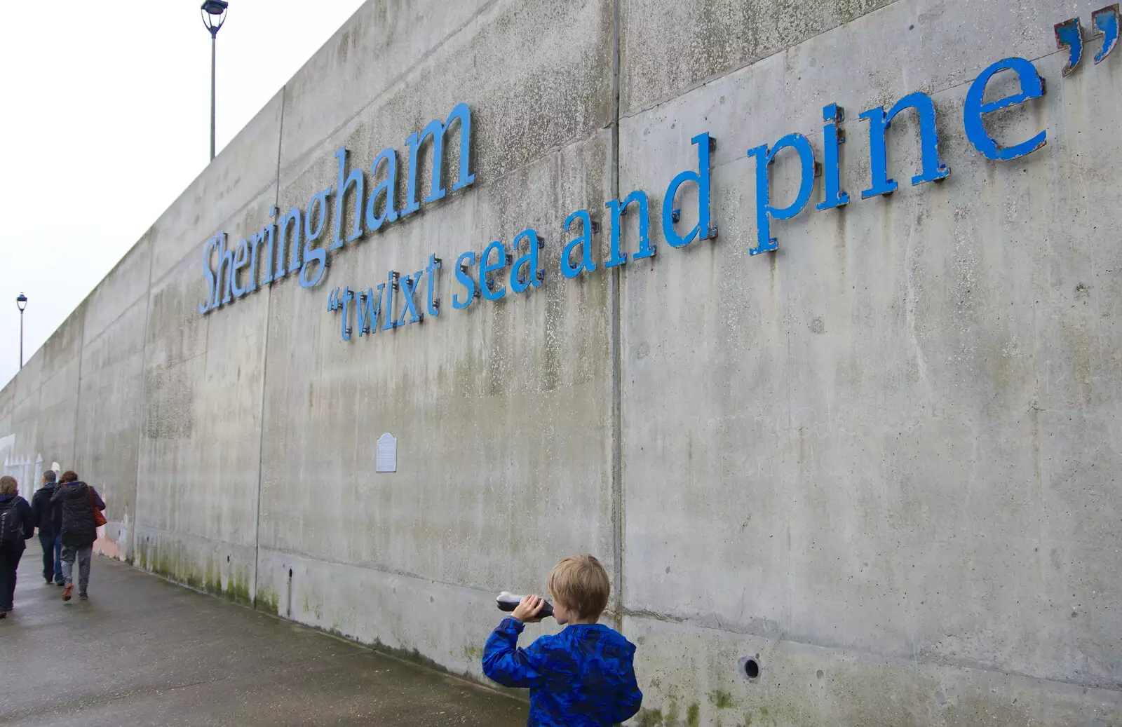 Harry pauses for a drink under Sheringham's slogan, from Kelling Camping and the Potty Morris Festival, Sheringham, North Norfolk - 6th July 2019