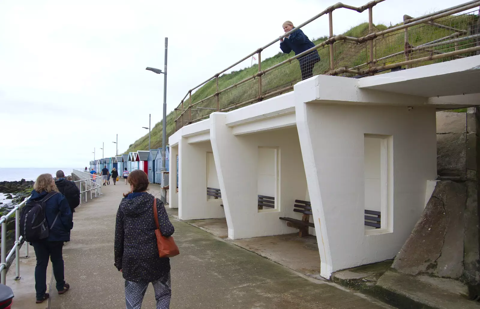 Anna on the roof of a beach shelter, from Kelling Camping and the Potty Morris Festival, Sheringham, North Norfolk - 6th July 2019