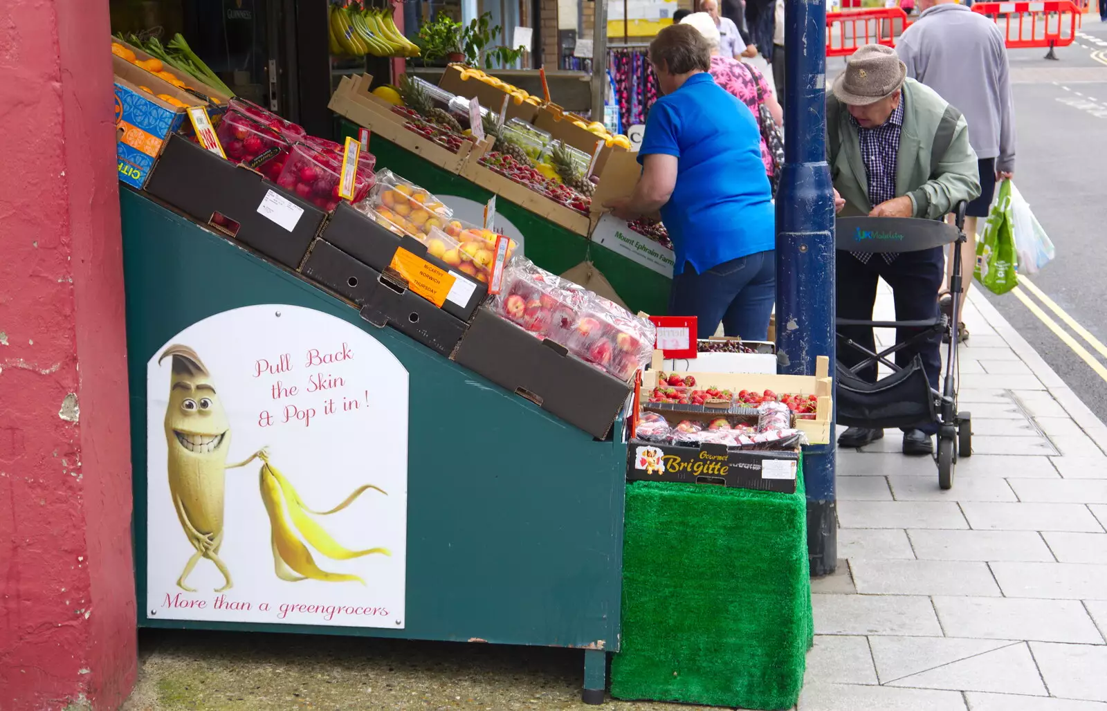 A very risque greengrocer, from Kelling Camping and the Potty Morris Festival, Sheringham, North Norfolk - 6th July 2019