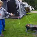 Harry does some of his Ninja moves on the barbeque, Kelling Camping and the Potty Morris Festival, Sheringham, North Norfolk - 6th July 2019