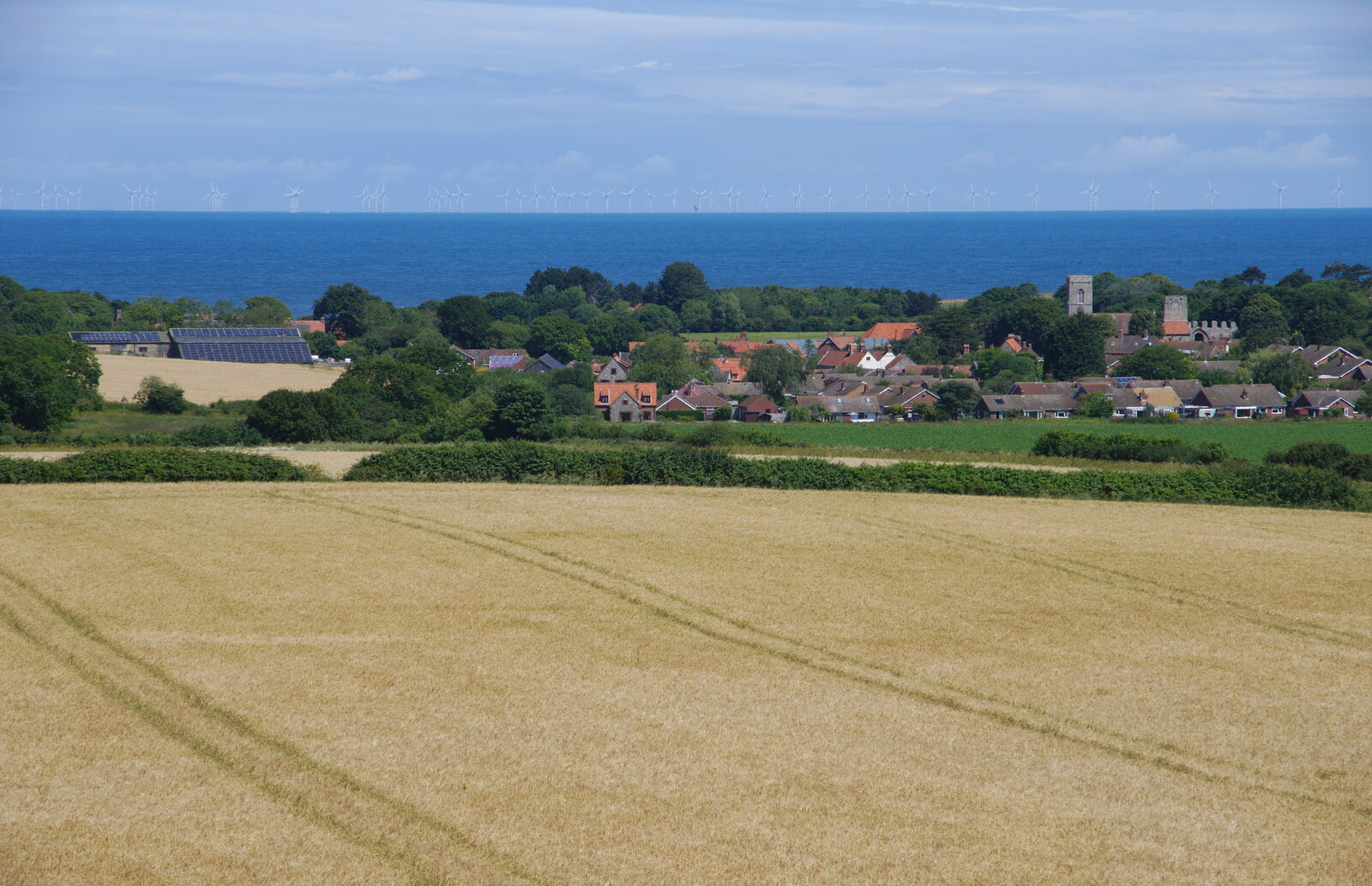 The view of the wind turbines out to sea from Kelling Camping and the Potty Morris Festival, Sheringham, North Norfolk - 6th July 2019
