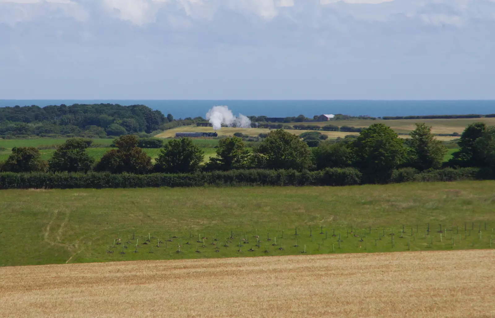 A steam train heads up to Weybourne Station , from Kelling Camping and the Potty Morris Festival, Sheringham, North Norfolk - 6th July 2019