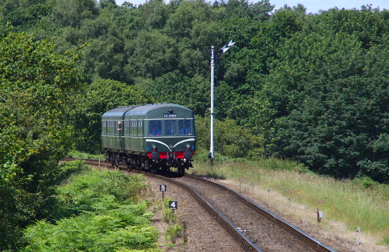 Nosher's two-coach DMU trundles up the line , from Kelling Camping and the Potty Morris Festival, Sheringham, North Norfolk - 6th July 2019