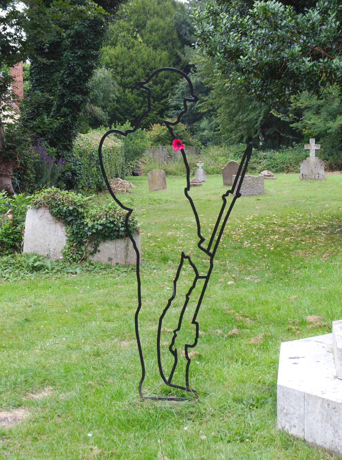 A Postcard from Boxford and BSCC at Pulham, Suffolk and Norfolk - 13th July 2019: A'Tommy' outline is in St. Mary's churchyard