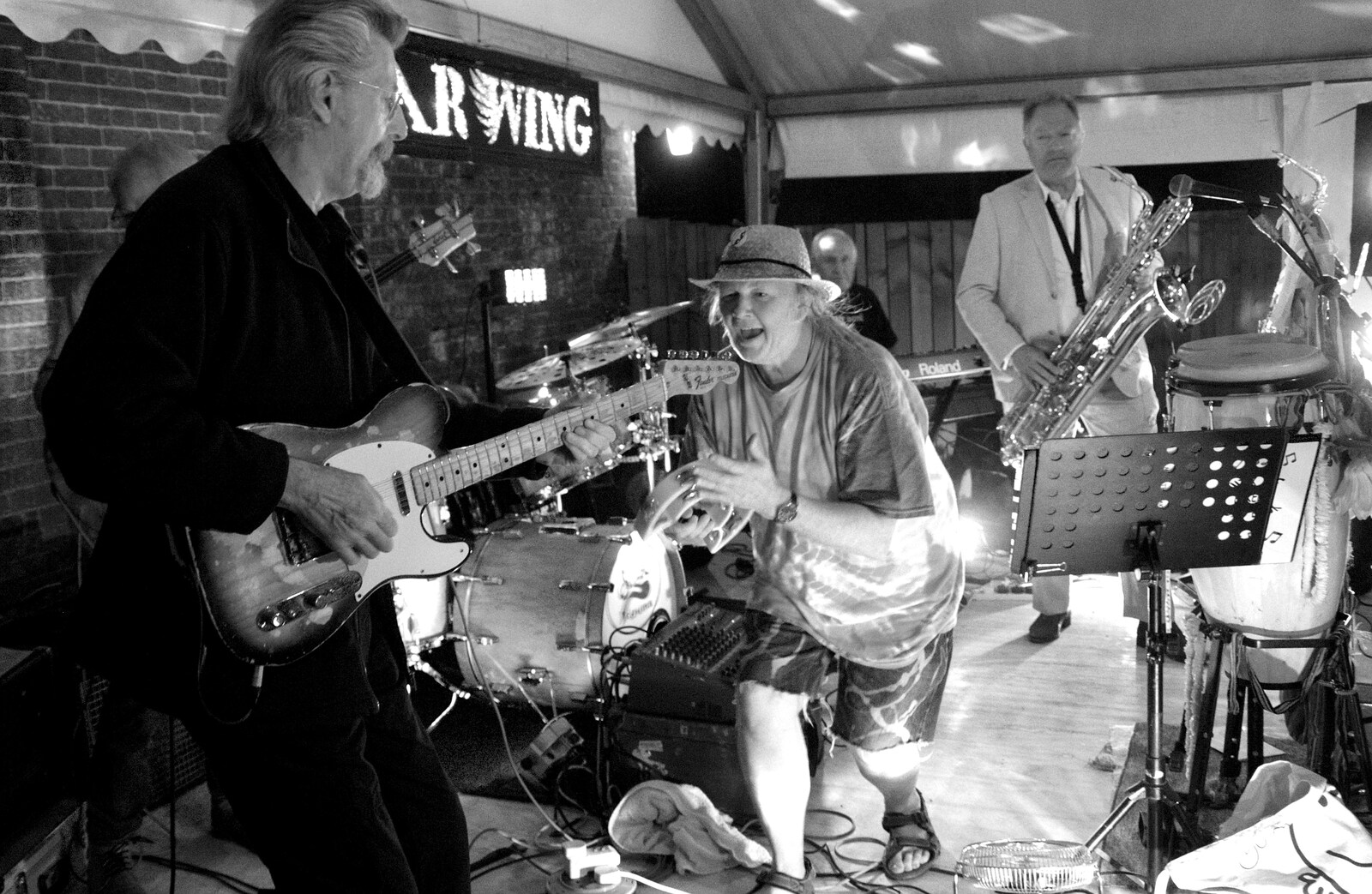Mick gets up to Rob's guitar from The Shakesbeer Festival, Star Wing Brewery, Redgrave, Suffolk - 13th July 2019