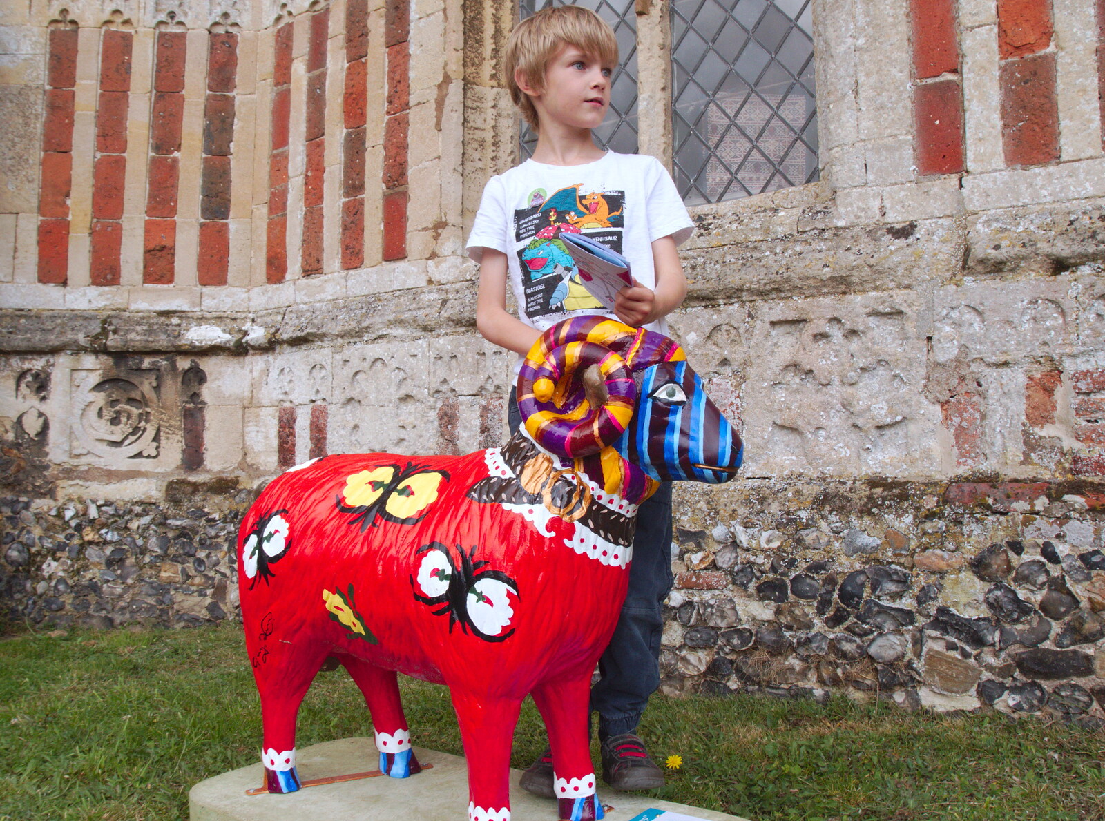 Harry stands by an Egyptian-looking sheep from The Sheep Trail, Eye, Suffolk - 20th July 2019