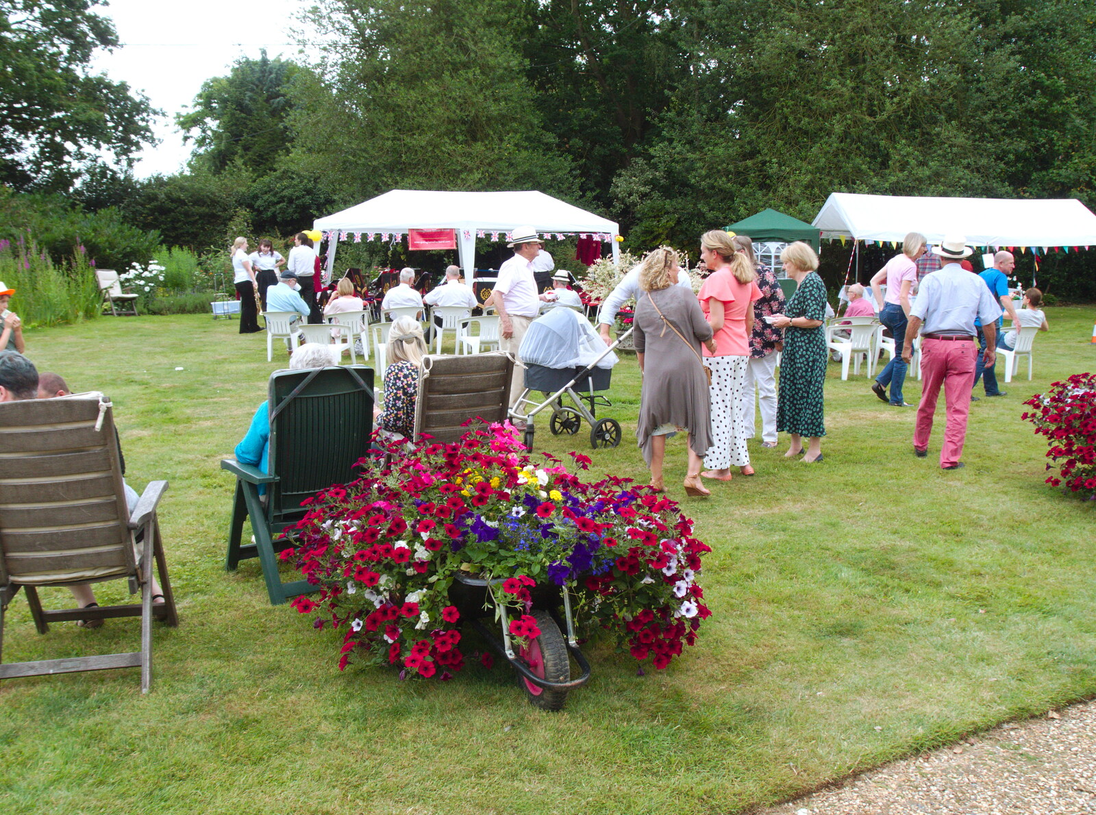 There's a wheel-barrow full of flowers from GSB at the Summer Fete, Market Weston, Suffolk - 20th July 2019