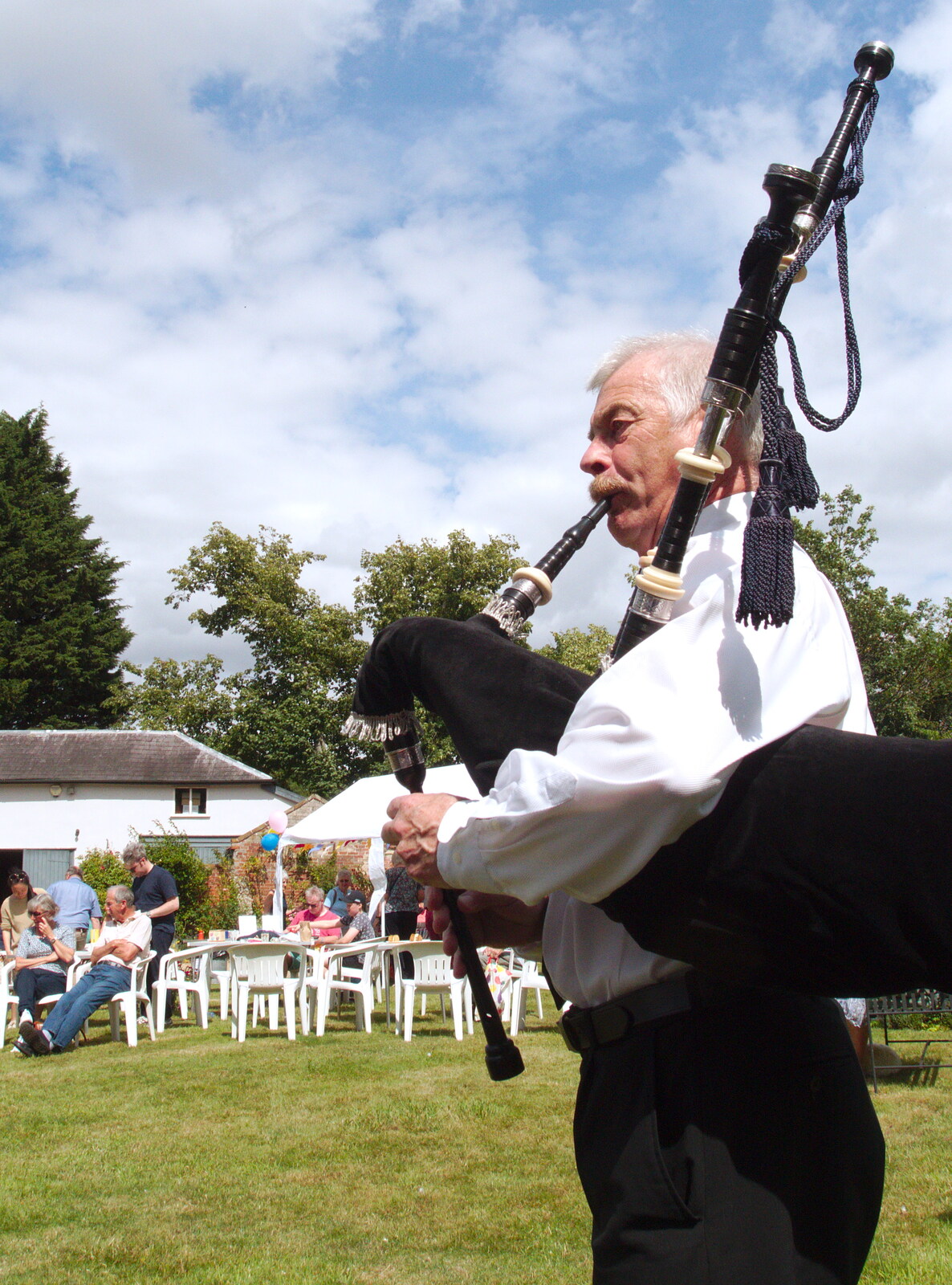 The dude on the bagpipes from GSB at the Summer Fete, Market Weston, Suffolk - 20th July 2019